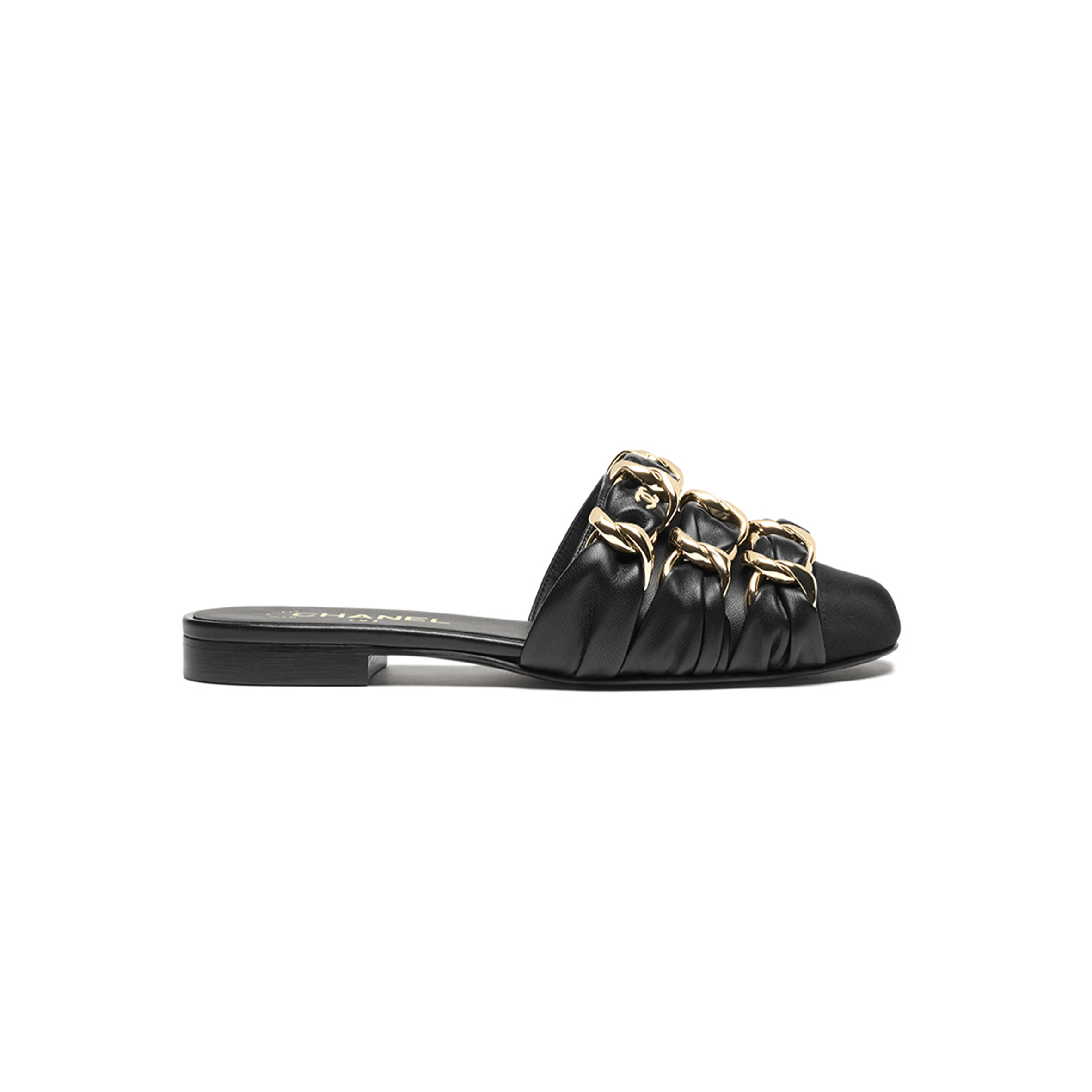 CHANEL MULES LAMBSKIN & GROSGRAIN BLACK G46653
